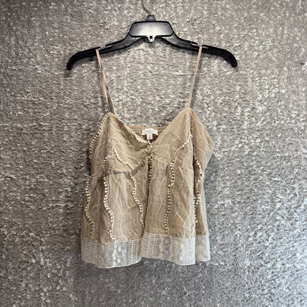 Camisole Tank Top Tan Textured V-Neck Babydoll Fairy Y2K M Boho Smoked Kirious